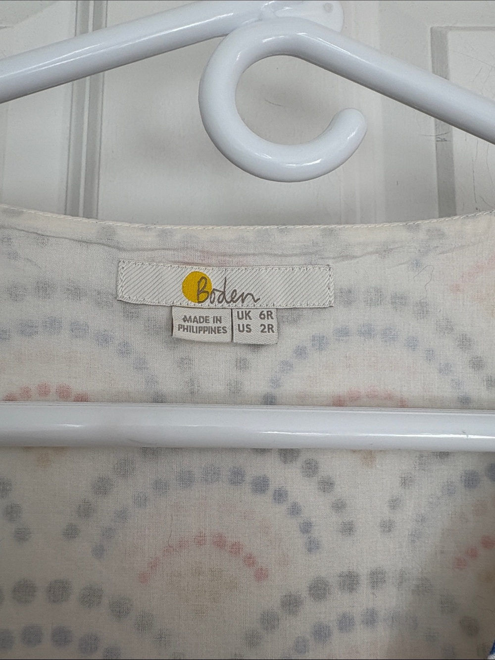 Boden Cotton/Linen Sleeveless V-Neck White Dress with Multicolor Dot Fan Print - Picture 3 of 14